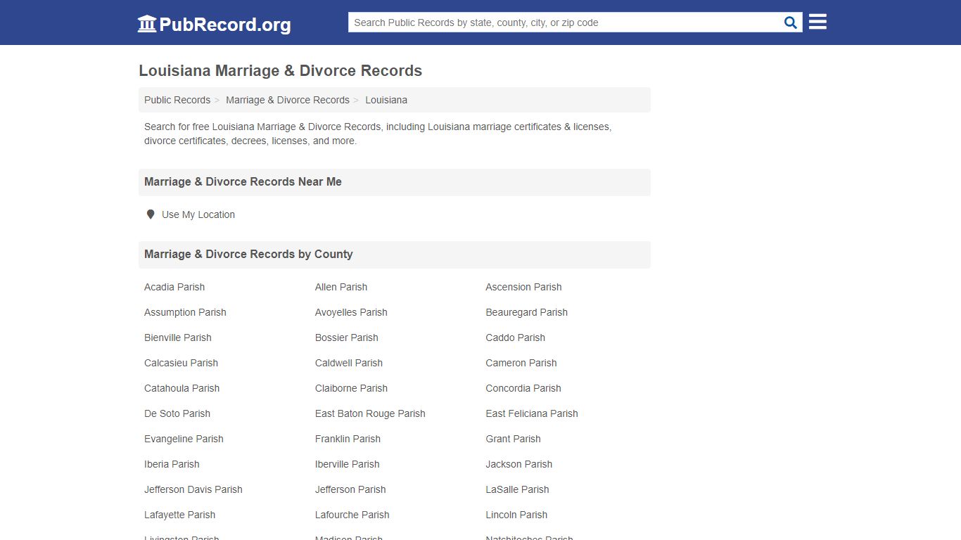 Free Louisiana Marriage & Divorce Records - PubRecord.org